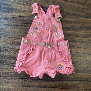 Floral Embroidered Pink Jean Romper Toddler Size 18 Months Summer Outfit